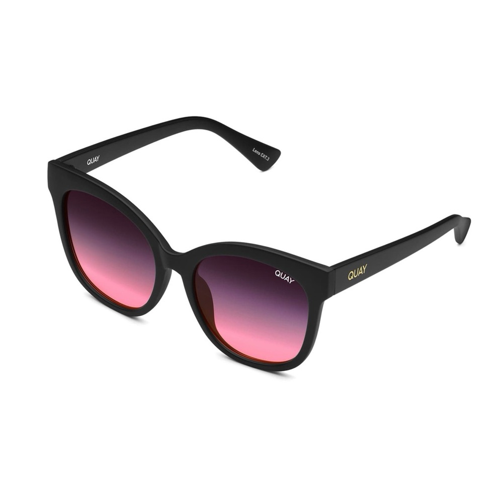 QUAY It’s My Way Cat Eye Sunglasses – Matte Black w/ Black to Pink Fade Lenses